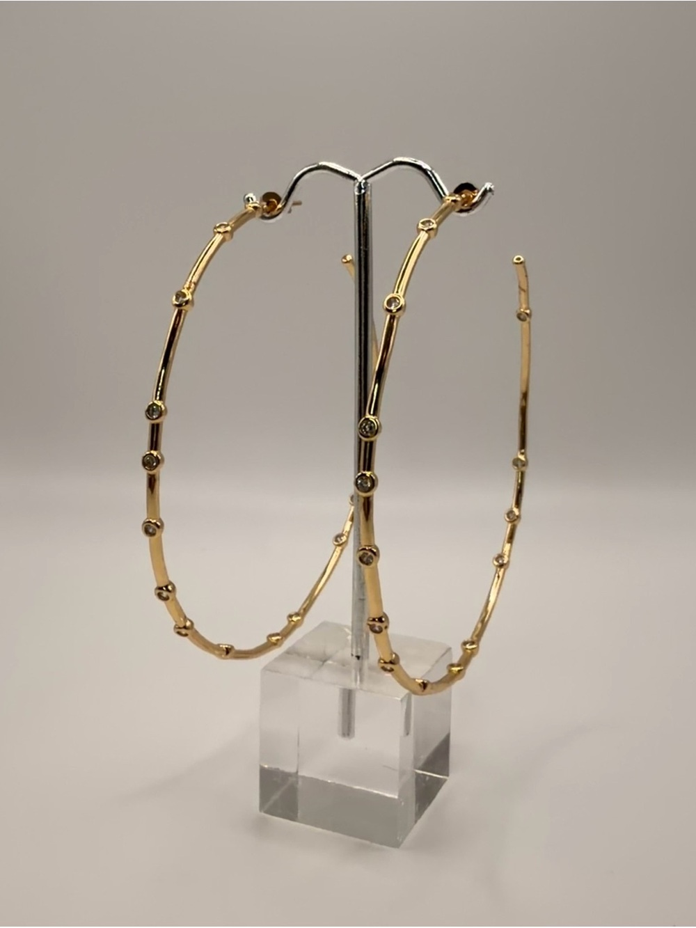 Gold Hoop Earrings with Crystal Accents